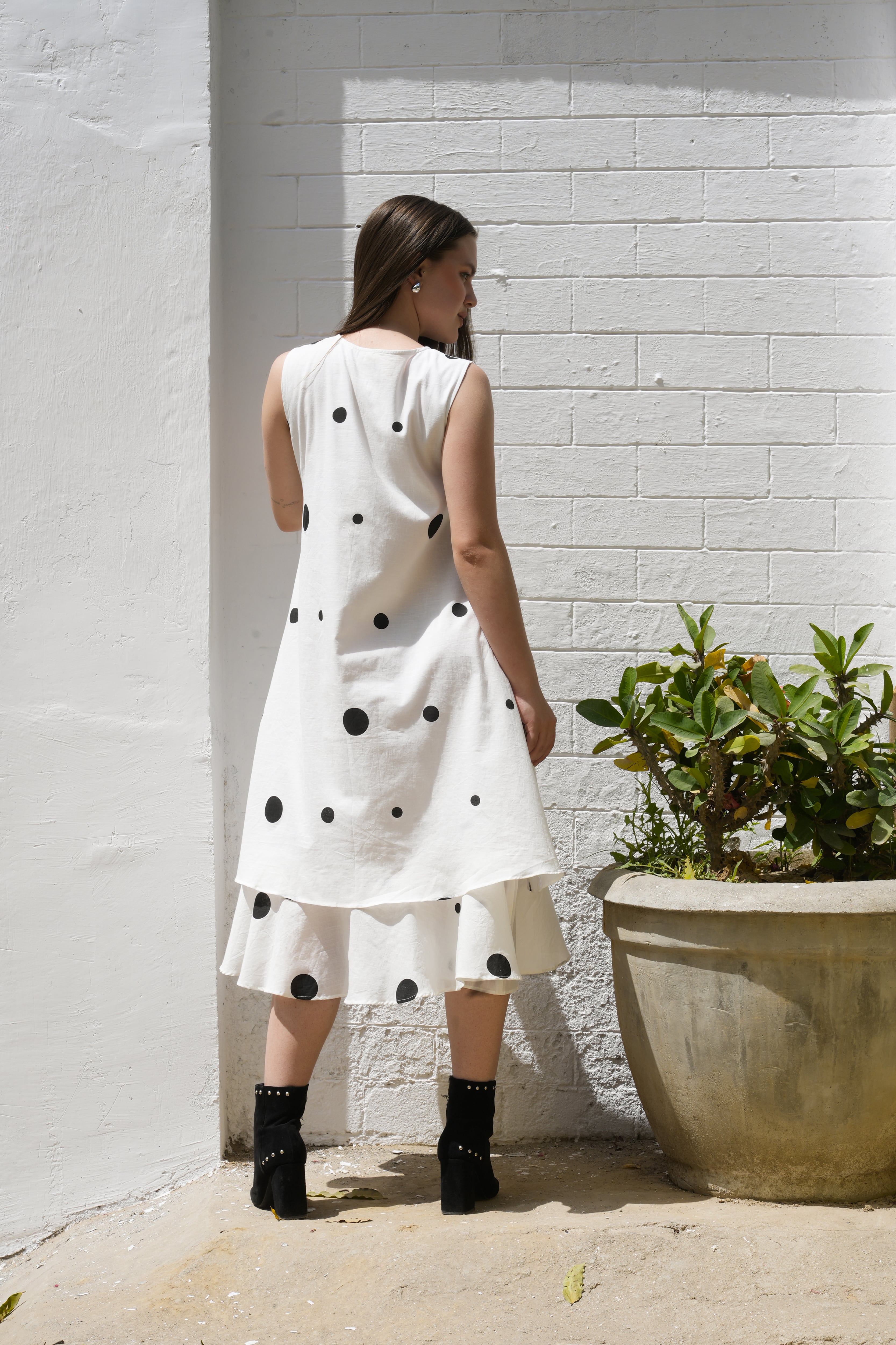 Back view of Classic Dots dress highlighting fit and design