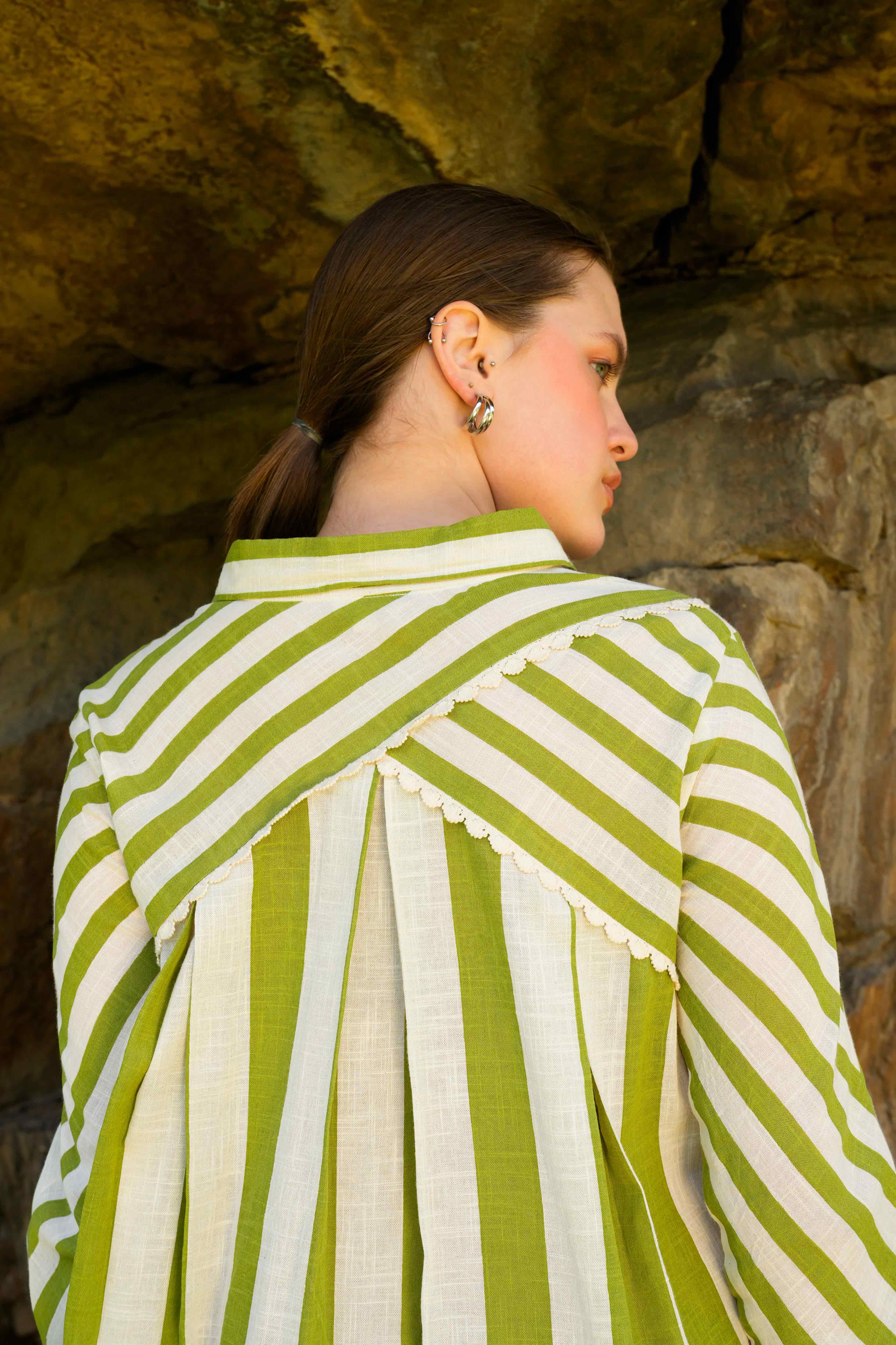 Close-up of Olive Echo dress back detailing