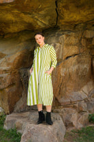 Lifestyle look of Olive Echo dress with modern silhouette