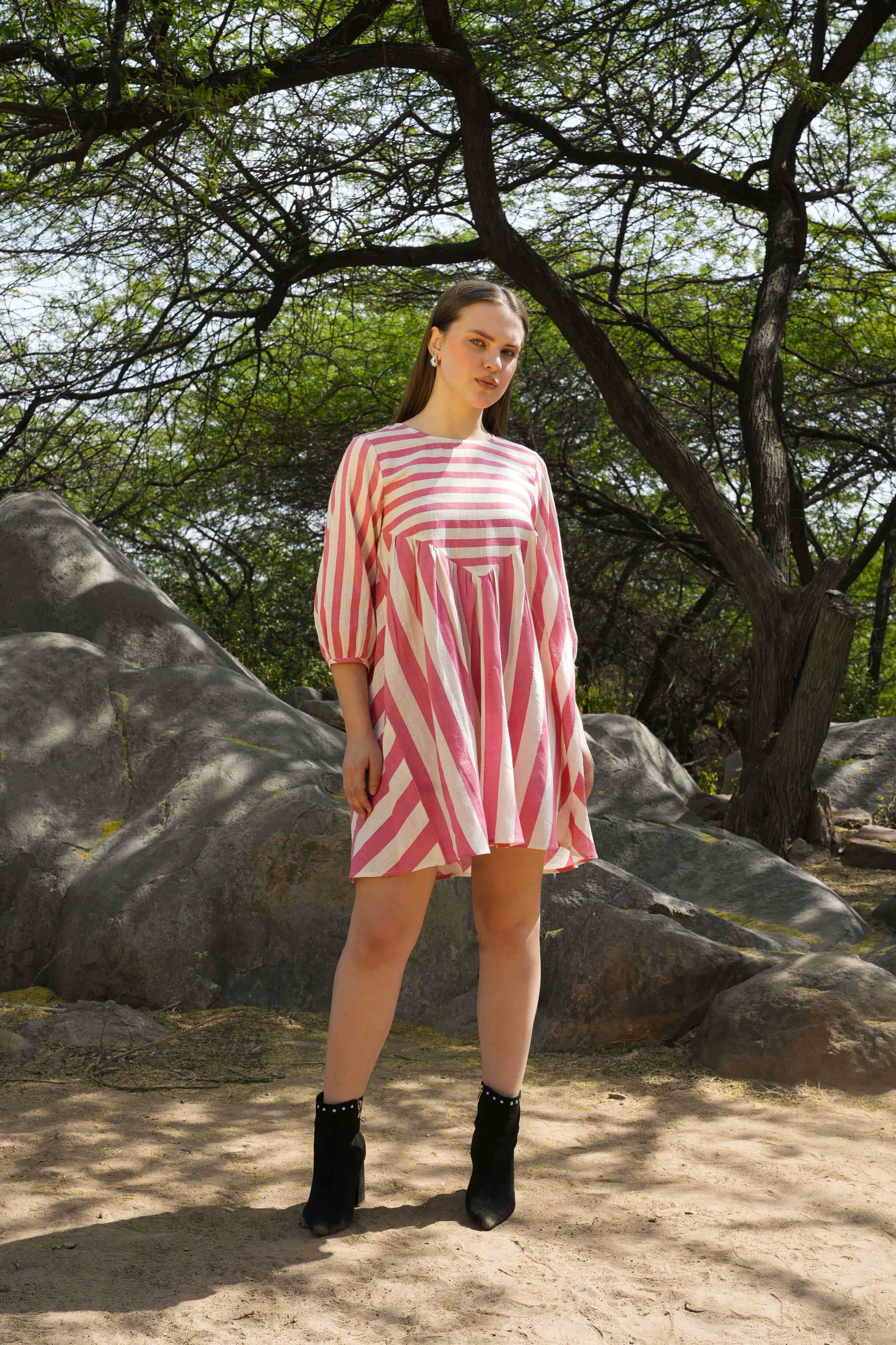 Pink Muse dress in elegant soft pink fabric, front