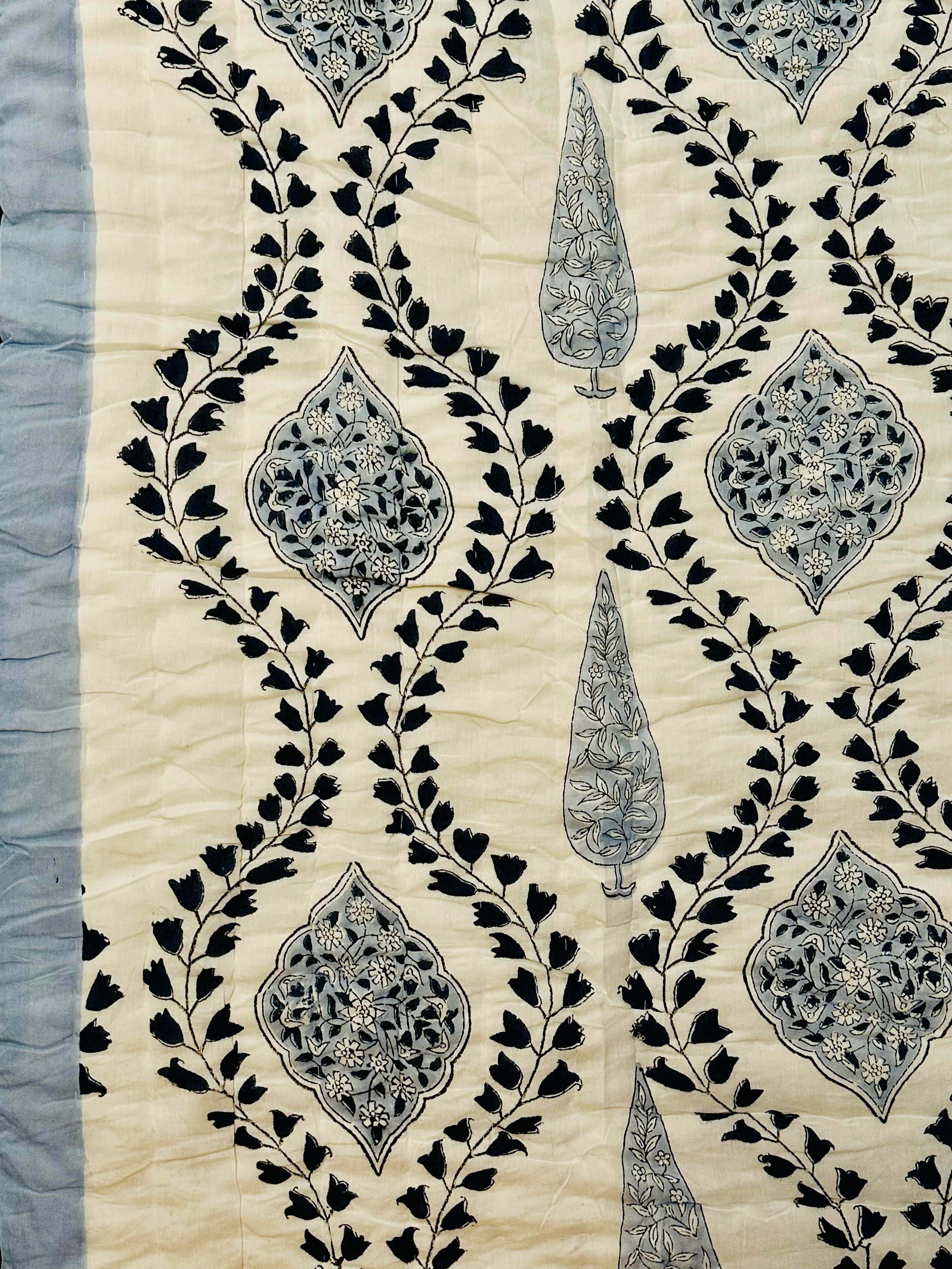 Blue Mosaic quilt with geometric patterns, front full display