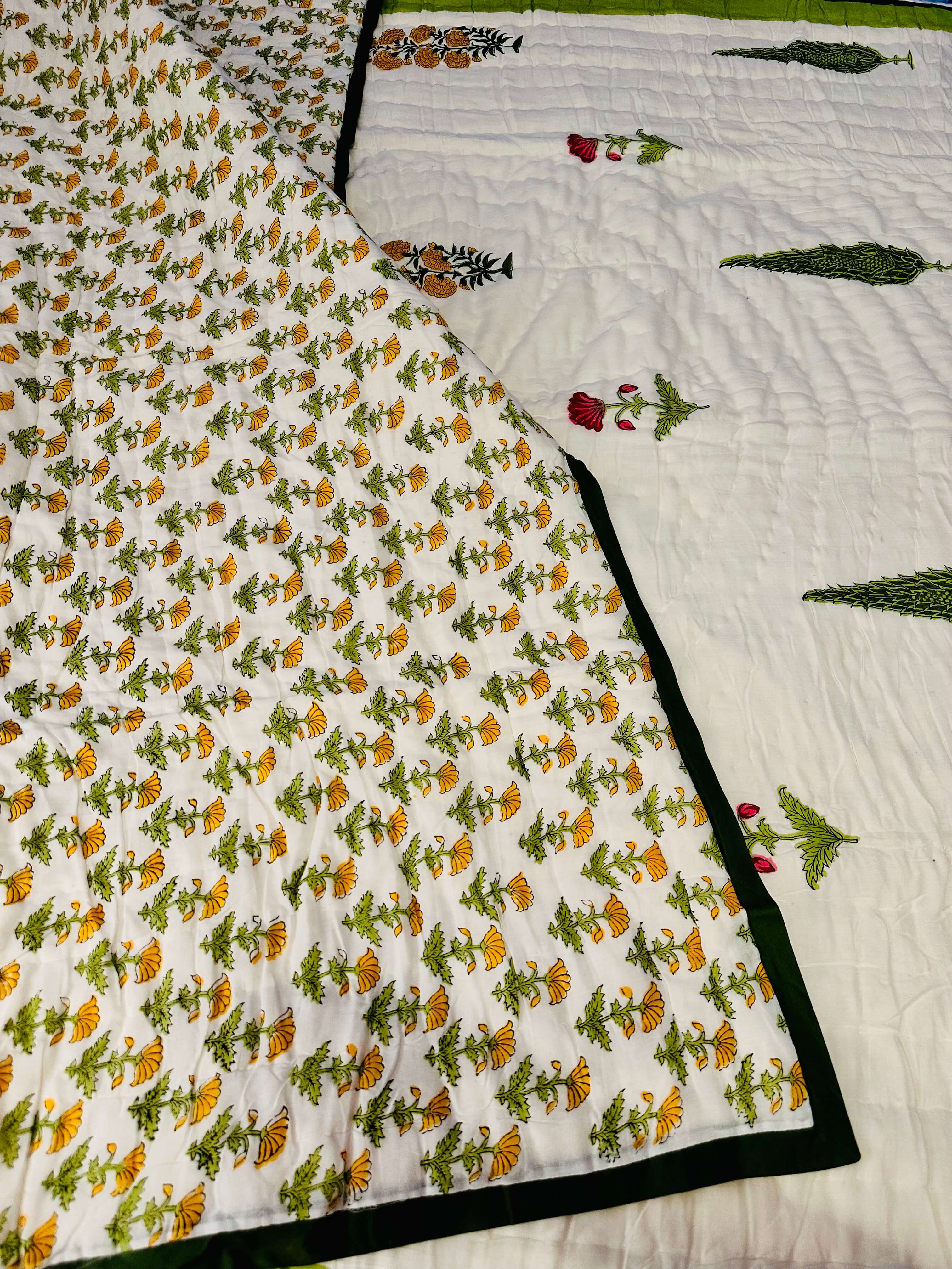 Reverse side of Marigold Grove quilt showing contrasting design