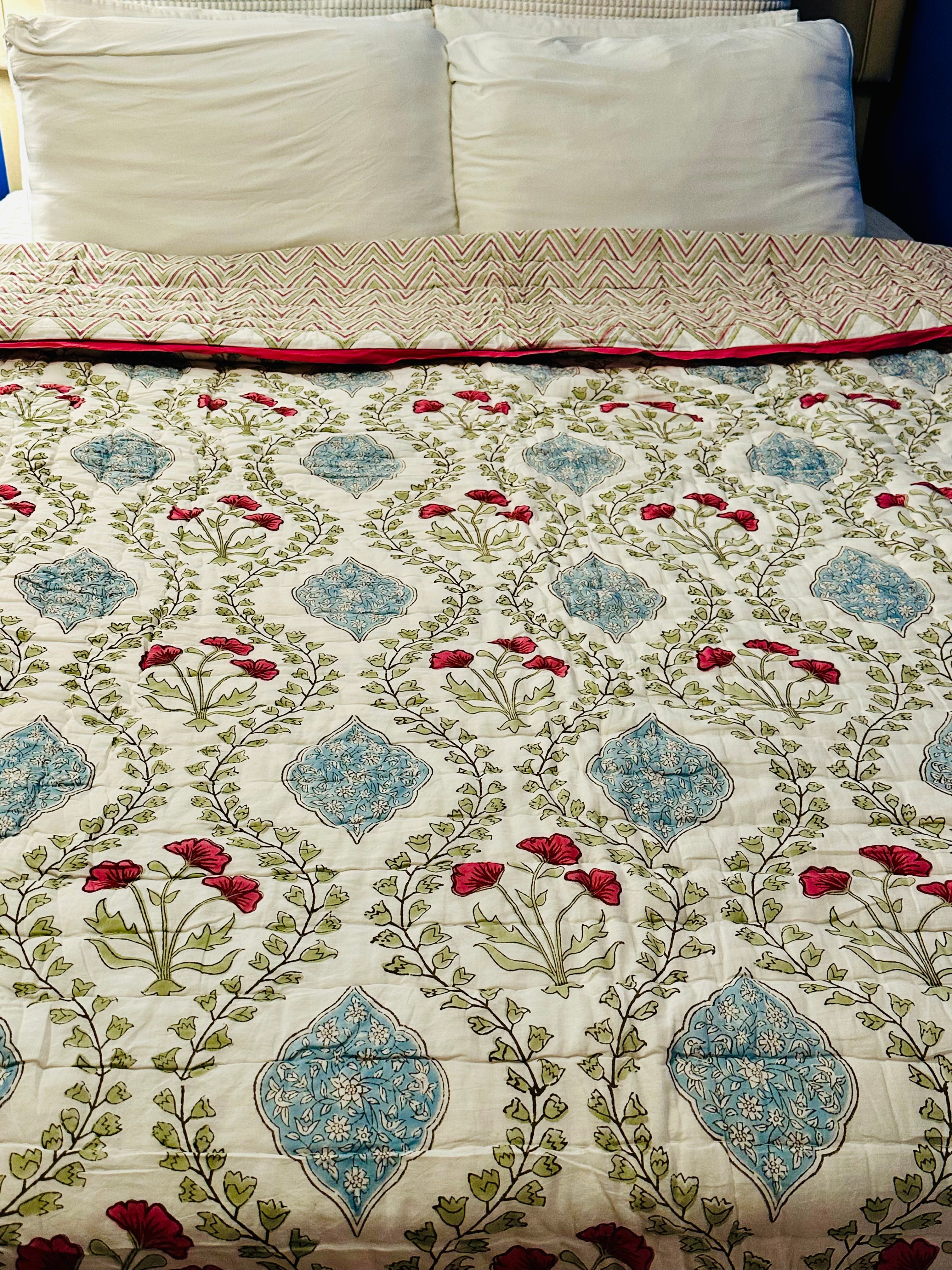 Front view of Spring Dream quilt with soft pastel tones