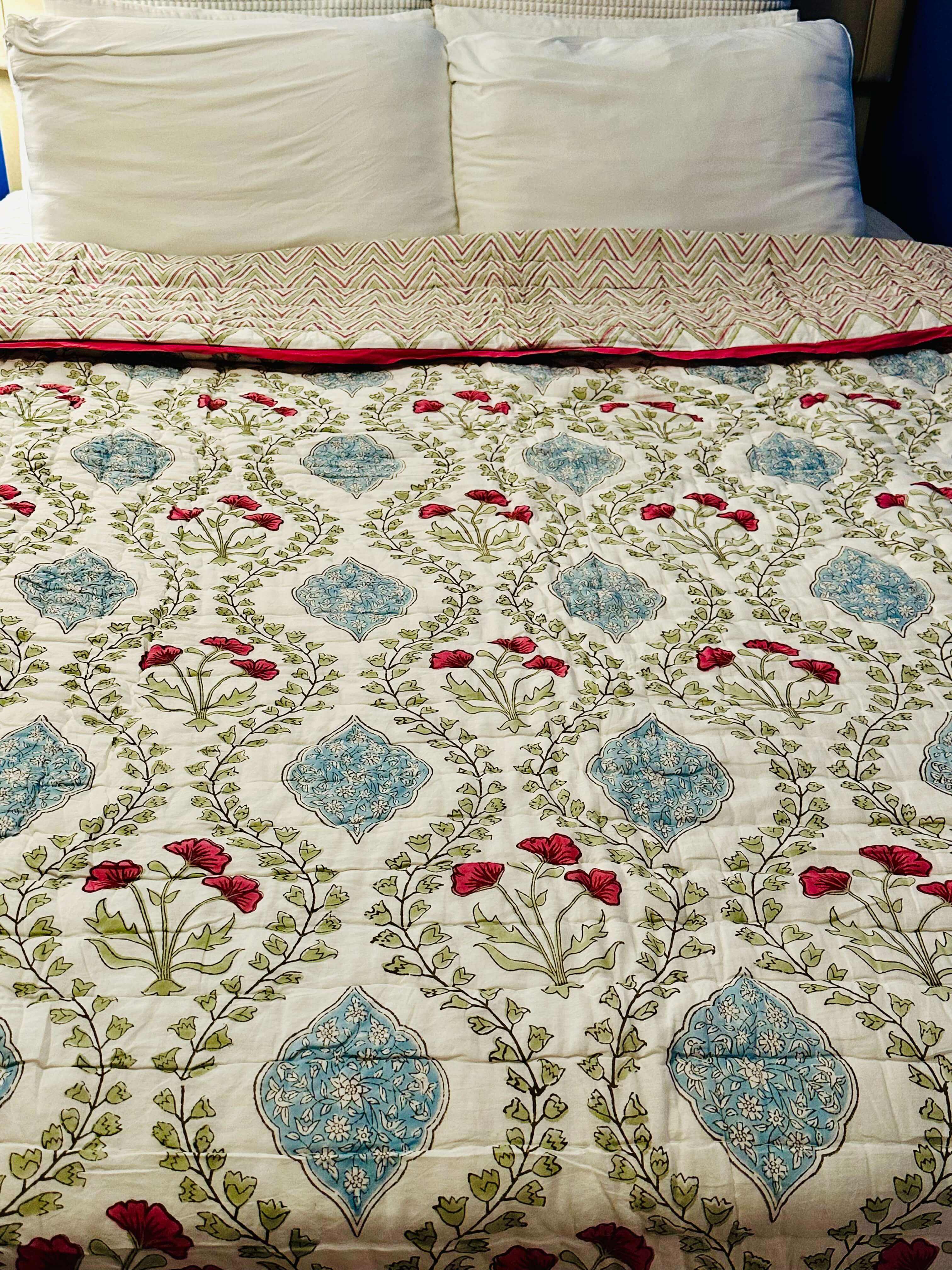 Front view of Spring Dream quilt with soft pastel tones